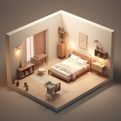 Wall Mural - bedroom with bed. Generative AI