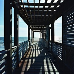 Canvas Print - a long wooden walkway with a view of the ocean