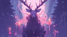 Purple Illustration Of A Deer In Purple Flames. Generative AI