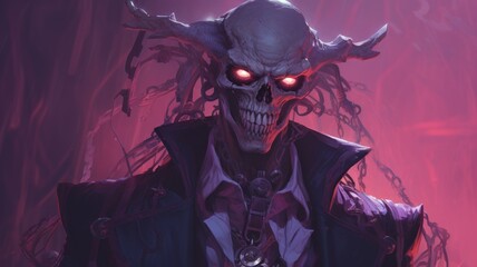 halloween witch with a skull. Beautiful 4K purple Background. Digital Illustration. Generative AI