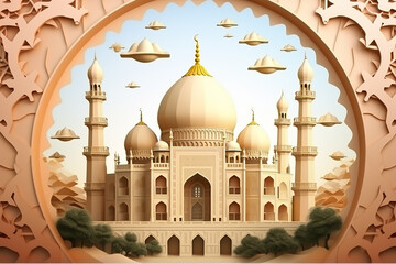 Wall Mural - islamic decoration background with mosque