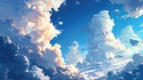Fototapeta Natura - blue sky with clouds, manga, anime, comic style generative ai