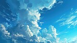 Fototapeta Natura - blue sky with clouds, manga, anime, comic style generative ai