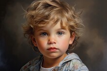Portrait Of 3 Years Old Boy On Gray Background 