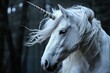 A photo of a rare white unicorn with a single spiral horn