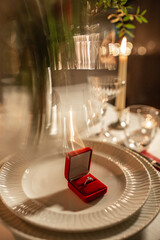 Wall Mural - engagement ring in red box on served table