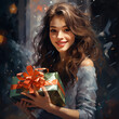 © Татьяна Яровенко - illustration of a girl with a Christmas gift