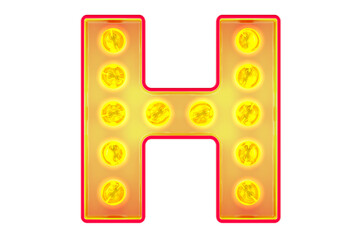 Wall Mural - Light bulb letter H, glowing retro font. 3D rendering isolated on transparent background