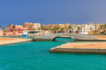 Wall Mural - Beautiful scenery of the Red Sea coast at Port Ghalib in Egypt, Africa.