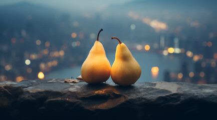 Poster - Landscape of the city with two pears