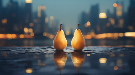 Poster - Landscape of the city with two pears