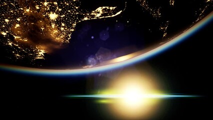 Wall Mural - Space, Sun and planet Earth at Night