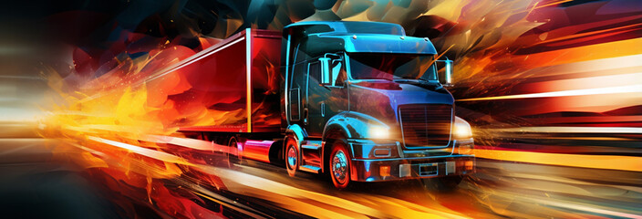 Wall Mural - truck on a highway with motion blur