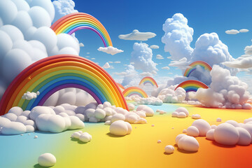 Wall Mural - Happy Dreamlike rainbow and clouds