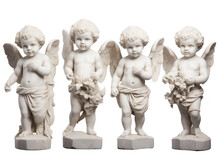Four Cherub Angel Statues Isolated On White Background