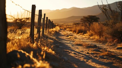 a dirt road with a fence in the middle, suitable for rural and countryside themes