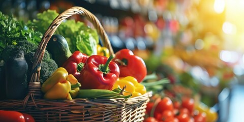 Canvas Print - A basket filled with a variety of fresh and colorful vegetables. Perfect for healthy eating and cooking inspiration