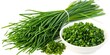 A simple image featuring two bowls filled with fresh chives. This versatile picture can be used to enhance food-related content or as a decorative element in various design projects