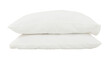 White pillows with case in stack after guest's use at hotel or resort room isolated with clipping path in png file format. Concept of comfortable and happy sleep in daily life