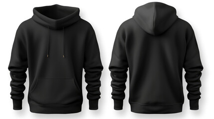 Wall Mural - Black hoodie with a blank front and back view, mockup, white background.