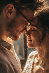 Poster - A captivating image of a man and a woman engaged in a gaze, conveying a sense of connection and intimacy. Perfect for illustrating relationships and human emotions