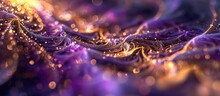 Shiny Gold And Violet Particles In A Fractal Background. Computer-generated Art.