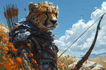 illustration of a cheetah warrior carrying an arrow