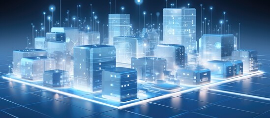 Wall Mural - innovative residential urban buildings in a futuristic smart city with isometric design.
