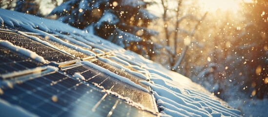 Canvas Print - Winter snowfall covering the rooftop solar panel.