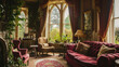 Heritage Manor Drawing Room: Claret Sofa & Heirloom Elegance