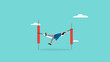 © Vanz Studio - businessman falls from hammock tied on red bar graph of investment, economic crash, investing failure or mistake, price drop, recession, investment risk concept, stock price decline concept vector