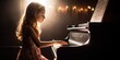 Close up view of a girl plays piano in the concert hall at scene