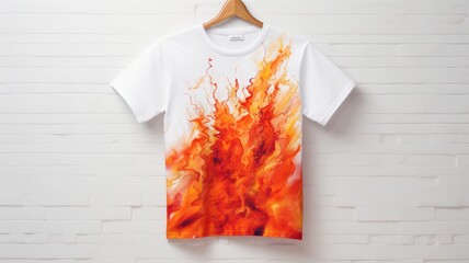 Wall Mural - white t shirt with fire print