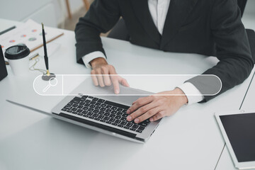 Wall Mural - businessman's hands are finger point to searching for information. using search console with your we