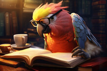 A Parrot Wearing Glasses Is Reading A Book