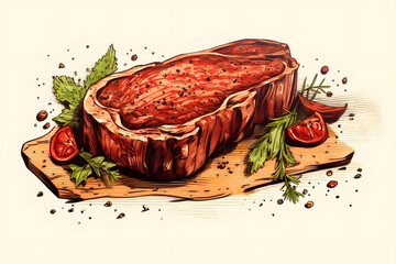 steak, meaat illustrated meat, illustrated steak, food, meat food