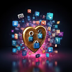 Aufkleber - Social media security, a lock around which social media application icons, a security concept, generative AI
