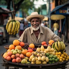 Canvas Print - A street vendor selling exotic fruits.