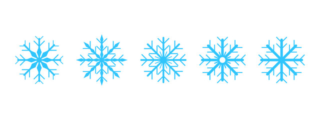 Canvas Print - Collection of simple blue snowflakes – Set of minimalist snowflakes icons isolated on white background