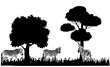 vector silhouette of a zebra under a tree and grass, on a white background