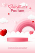 3D Valentine product display cylinder stand podium banner. heart shape, sweet rainbow on pink background for Happy Valentine's day, social media template, discount sale promotion, voucher, post