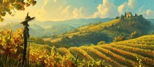 Austria's Tuscany: Hilly Landscape With Vineyards And A Klapotetz, A Scarecrow Driving Away Birds With Rattling Noises.