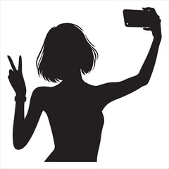 Sticker - A Woman Taking selfie vector silhouette, smart stylish girl vector silhouette