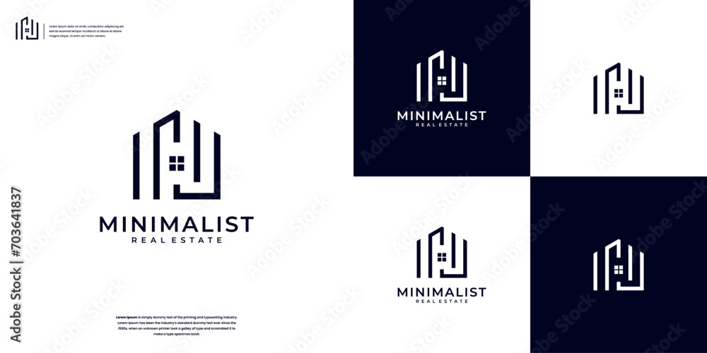 Minimalist home with line art style logo design template Stock Vector ...
