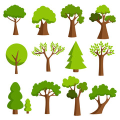 Wall Mural - Collection of trees. tree set isolated on white background. vector illustration.