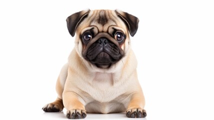 Wall Mural - Funny, cute and playful pug dog isolated on white isolated on white background,. Created using Generative AI Technology