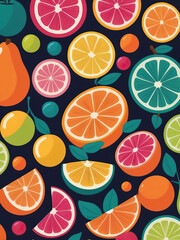 Wall Mural - Colorful Citrus Explosion - Artistic composition of stylized retro fruits in bold and vibrant pop art style Gen AI