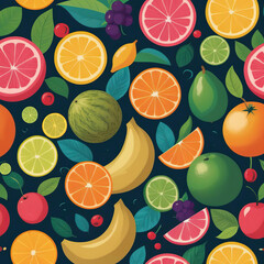 Wall Mural - Vibrant Citrus Burst - A surreal and colorful composition of bursting tropical fruits and citrus Gen AI