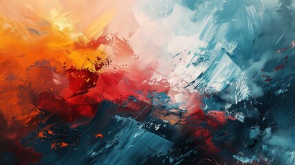 Abstract texture background of oil paints in blue, orange and red colors