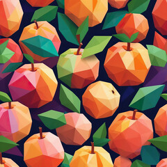 Wall Mural - Vibrant Low-Poly Fruit Art - Colorful illustration of juicy peaches and nectarines in bold and pop art style Gen AI